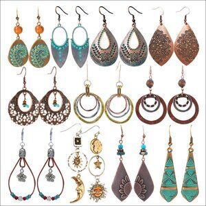 11 Pairs Vintage Drop Dangle Earrings Boho Jewelry Set Teardrop Sun Moon